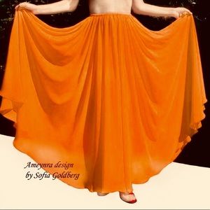 Orange Chiffon Full Circle Maxi Skirt Ameynra design